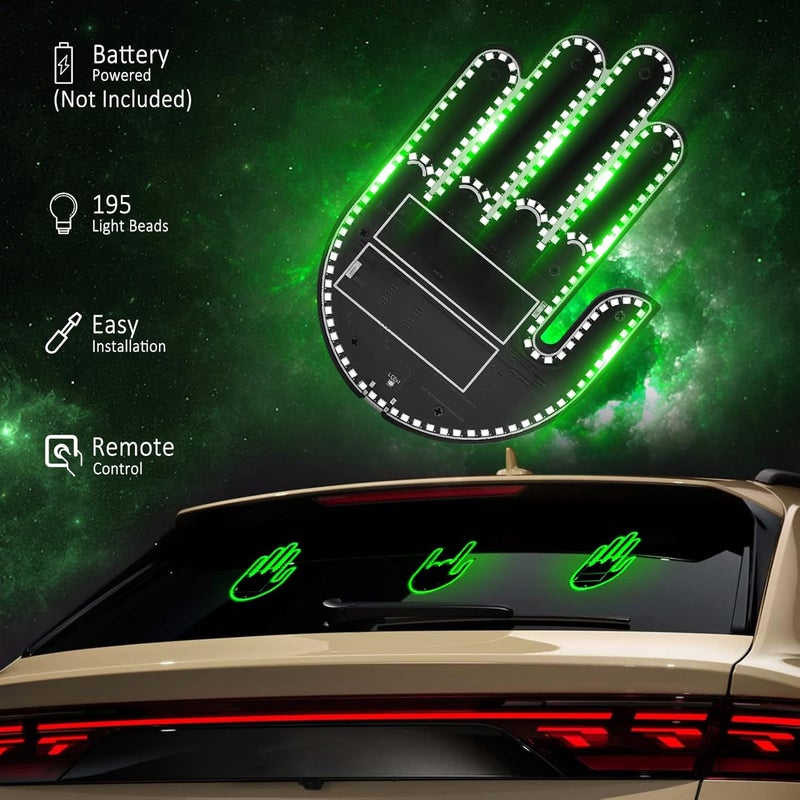 ISUNMEA 2025 New Car Decorative Lights, Rechargeable Led Gesture Light for SUVs, Trucks, Car Finger Lights with Remote, Funny Led Window Sign Light for Car Accessories (Green) - Image 4